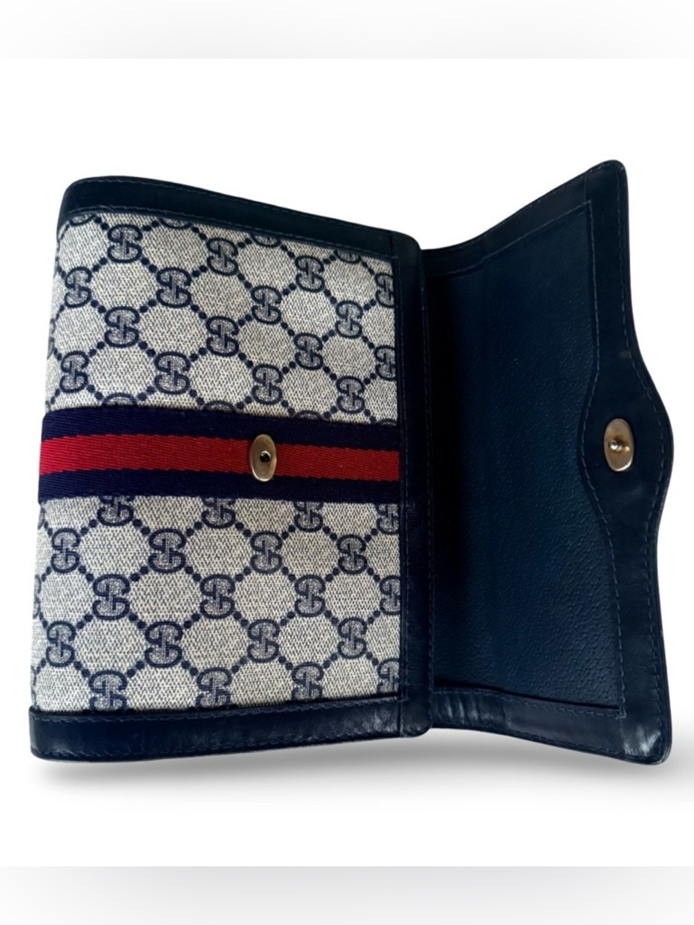 Gucci Navy/Red Web GG Monogram Crossbody Clutch SMALL - Picture 9 of 13